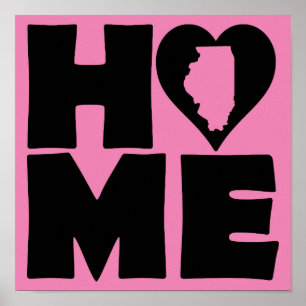 Póster Cartaz de Sinal do Estado de Illinois Home Heart