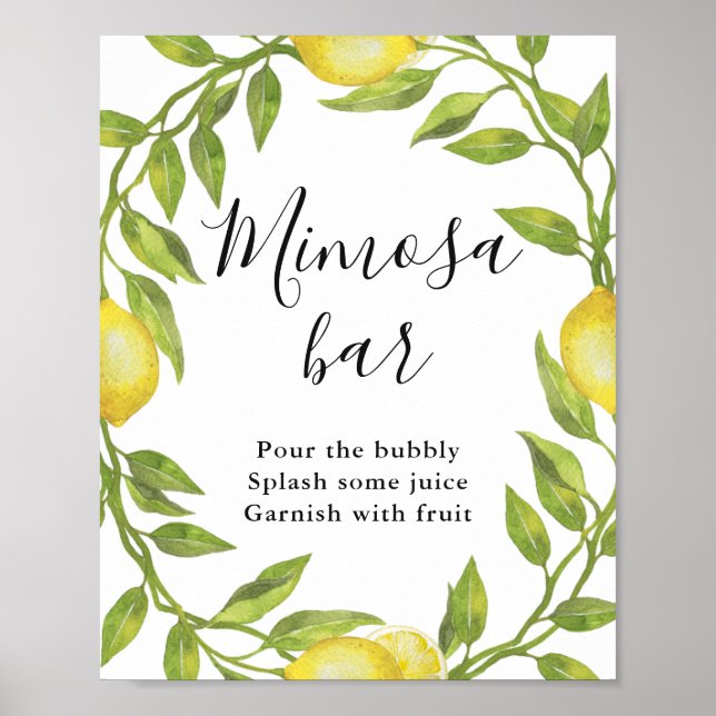 Poster Cartaz de Sinalização de Bar Mimosa com Folhagem e (Frente)