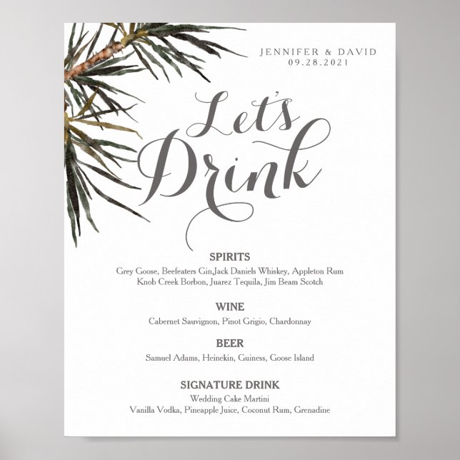 Poster Cartaz de Sinalização de Menu de Bar de Casamento  (Frente)