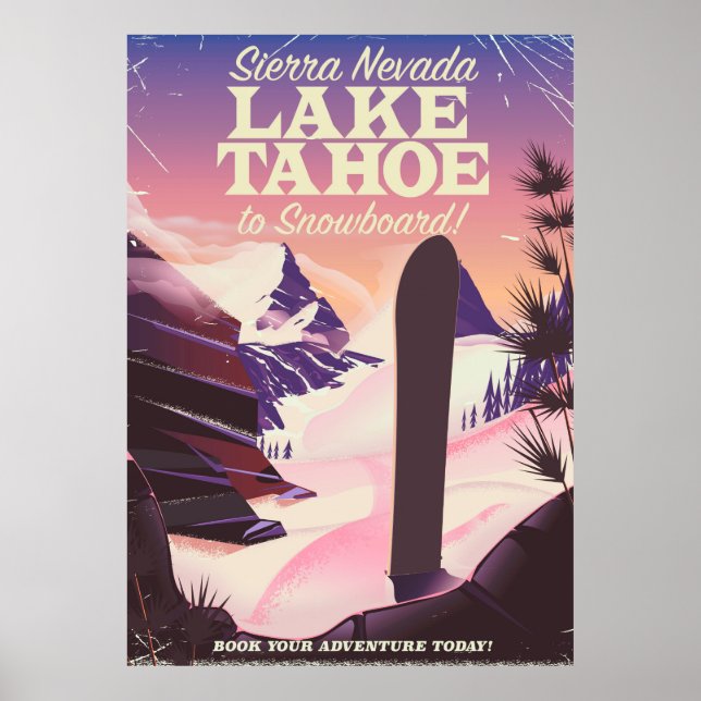 Póster Cartaz de Snowboard Lake Tahoe Sierra Nevada EUA (Frente)