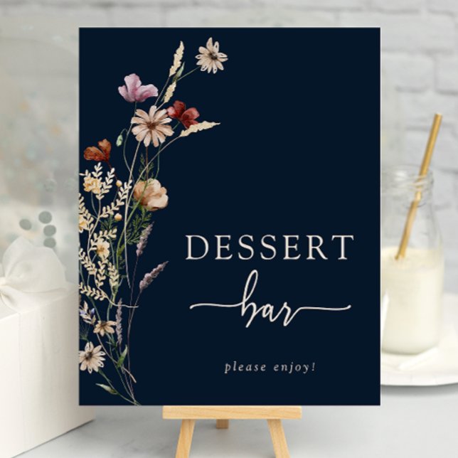Poster Cartaz de Sobremesa Boho Floral Marinho (Navy Blue Boho Floral Dessert Bar Poster by Painted Paperie
)