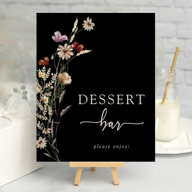 Poster Cartaz de Sobremesa Floral Boho Preto (Black Boho Floral Dessert Bar Poster by Painted Paperie
)