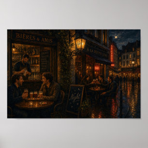 Poster Cartaz de Sonho na Rua do Bar de Paris ao Luar