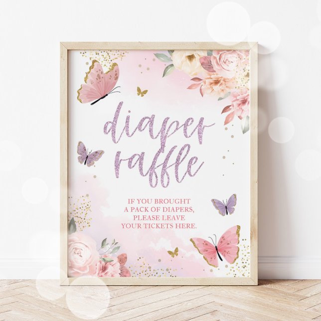 Poster Cartaz de Sorteio de Fraldas Borboleta Chuvada de  (Diaper Raffle Butterfly Sign)