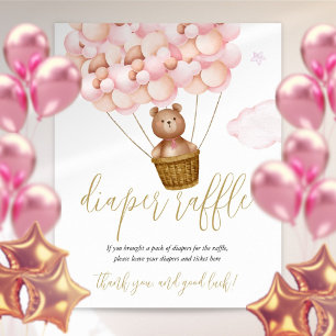 Poster Cartaz de Sorteio de Fraldas Urso de Pelúcia Rosa 