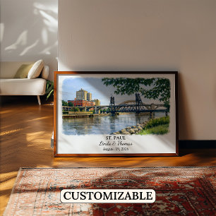 Poster Cartaz de St. Paul Minnesota, Aquarela, Personaliz