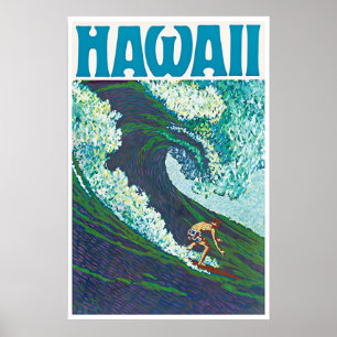 Poster Cartaz de Surf do Havaí Pintura Havaiana Arte de V