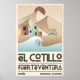Poster Cartaz de Surf El Cotillo Arte de Viagem com Onda