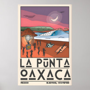 Poster Cartaz de Surf Oaxaca Roxo Céus Rosa - Crescente
