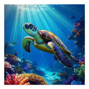 Póster Cartaz de Tartaruga Marinha Serenidade Oceânica
