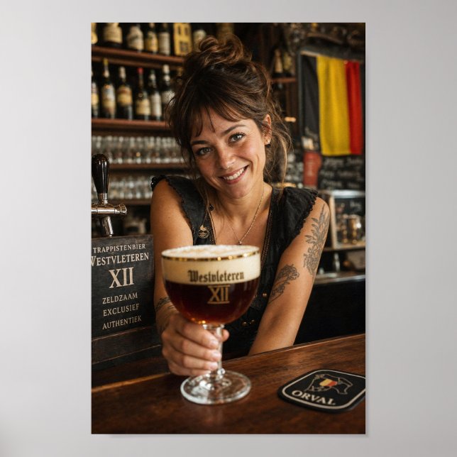 Poster Cartaz de Taverna Belga com Barmaid Tatuada (Frente)