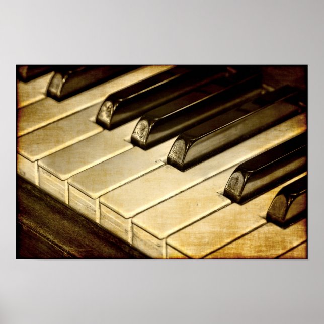 Poster Cartaz de Teclas de Piano Antigo (Frente)