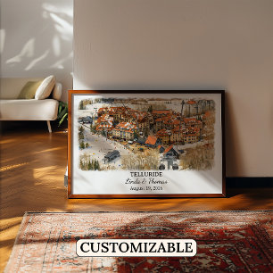 Poster Cartaz de Telluride Colorado, Aquarela, Personaliz
