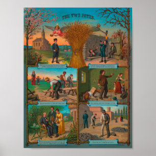 Poster Cartaz de Temperança Vintage Os Dois Caminhos