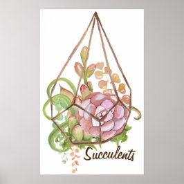 Póster Cartaz de Terrário de Suculentas em Aquarela