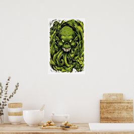 Poster Cartaz de Terror do Monstro Tentáculo Verde Sinist