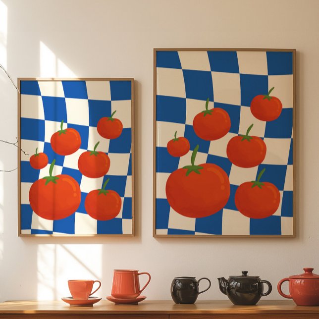 Poster Cartaz de Tomate Xadrez Azul (Criador carregado)