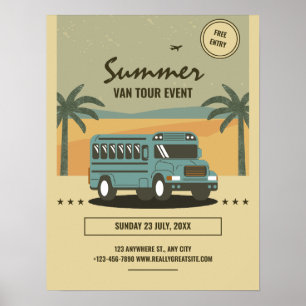 Poster Cartaz de tour de verão retrô, Acampamento de verã