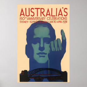Poster Cartaz de Trem da Austrália de 1938 150º Aniversár