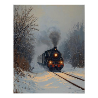 Póster Cartaz de Trem em um Dia de Neve