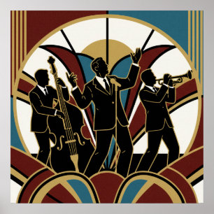 Poster Cartaz de Trompete Jazz Art Déco com Explosão Sola