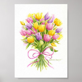 Póster Cartaz de Tulipa Buquê Brilhante e Lindo
