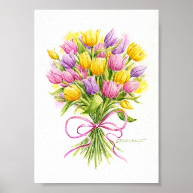 Póster Cartaz de Tulipa Buquê Brilhante e Lindo (Frente)