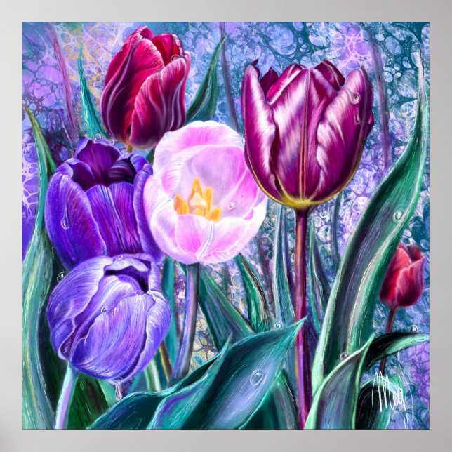 Poster Cartaz de Tulipas Coloridas (Frente)