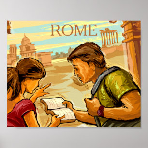 Poster Cartaz de turistas de arte de ilustração antiga de
