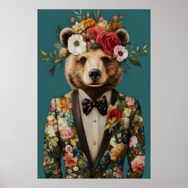 Poster Cartaz de Urso de Terno, Retrato de Urso, Óleo de
