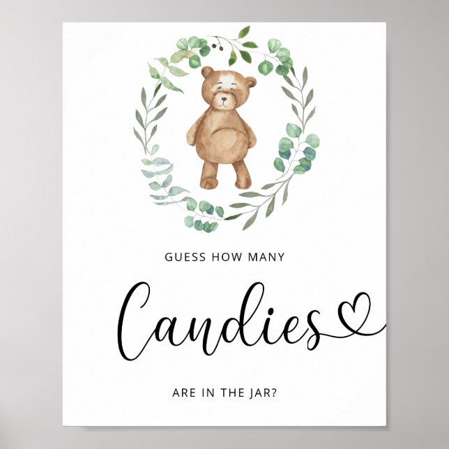Poster Cartaz de urso pequeno adivinhando quantos doces (Frente)