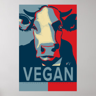 Poster Cartaz de Vaca Pop Art Vermelho Branco e Azul - Ve