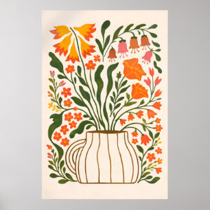 Poster Cartaz de Vaso Floral, Parede Botânica Escandinava