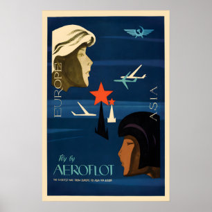 Poster Cartaz de viagem aérea soviético dos anos 1970 Eur