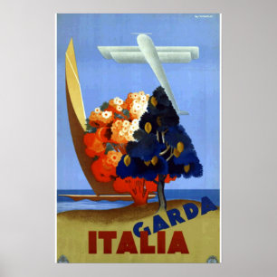 Póster Cartaz de Viagem Aéreo Vintage Garda Itália Europa