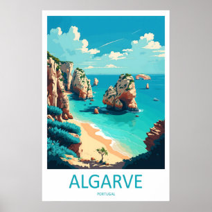 Poster Cartaz de Viagem Algarve Portugal Vintage Esqui