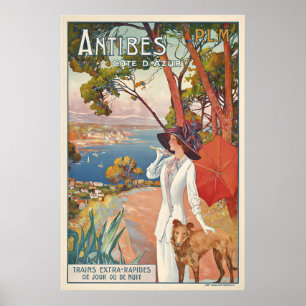 Poster Cartaz de Viagem Antigo Antibes Cote d'Azur França