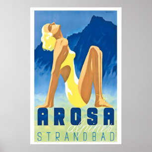 Poster Cartaz de Viagem Antigo Arosa Suíça - Enquadrado