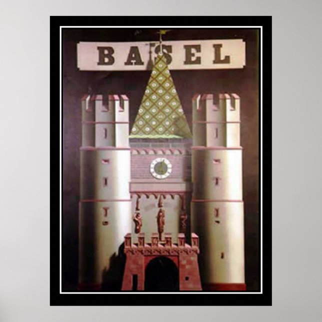 Póster Cartaz de Viagem Antigo Basileia Suíça (Frente)