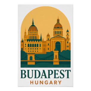 Póster Cartaz de Viagem Antigo Budapeste Hungria – Retro