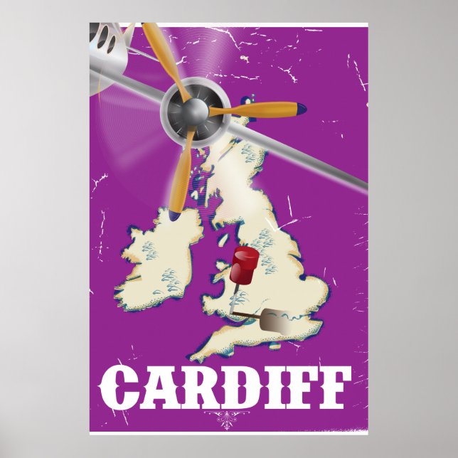 Poster Cartaz de Viagem Antigo Cardiff País de Gales (Frente)