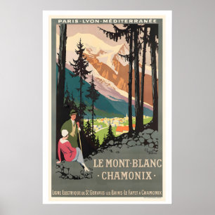 Poster Cartaz de Viagem Antigo Chamonix Mont Blanc França