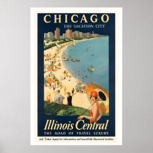 Poster Cartaz de Viagem Antigo Chicago Illinois Central