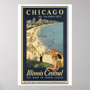Poster Cartaz de Viagem Antigo Cidade de Férias em Chicag