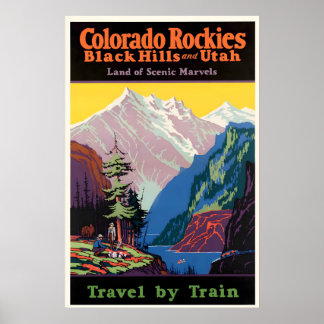 Poster Cartaz de Viagem Antigo – Colorado Rockies, Preto