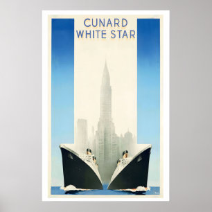 Poster Cartaz de Viagem Antigo Cunard White Star