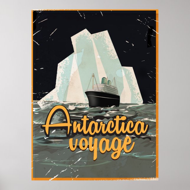 Póster cartaz de viagem antigo da Antártica (Frente)