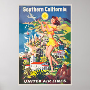 Poster Cartaz de Viagem Antigo da Califórnia do Sul - Enq