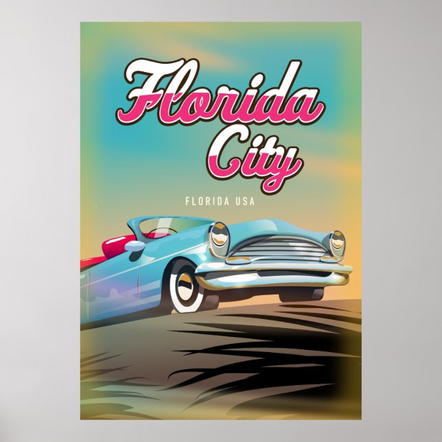 Poster Cartaz de viagem antigo da cidade da Flórida (Frente)
