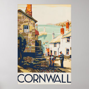 Poster Cartaz de Viagem Antigo da Cornualha, Costa